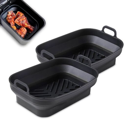 TOWER T843091 2-piece Non-Stick Silicone Foldable Air Fryer Tray Set - Black
